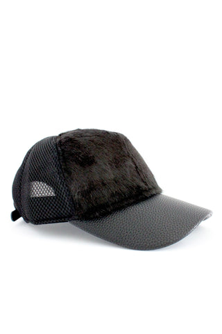 Fur + Mesh Baseball Cap