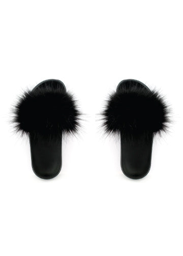 Faux Fur Slides, Black