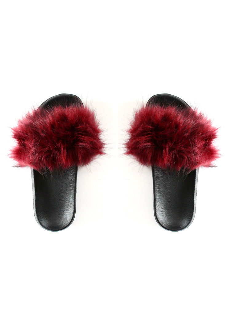 Faux Fur Slides, Burgundy