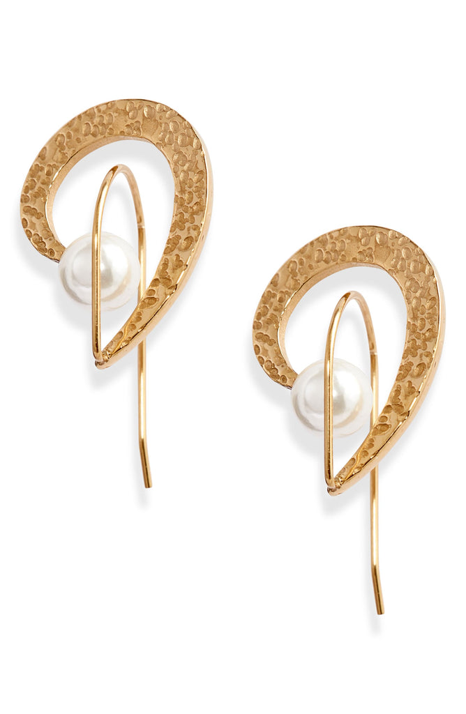 Hammered Pearl Orbit Earrings - Knotty