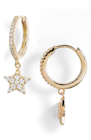 Pave Star Huggie Drop Earrings | More Colors Available