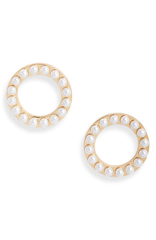 Structured Pearl Hoop Stud Earrings