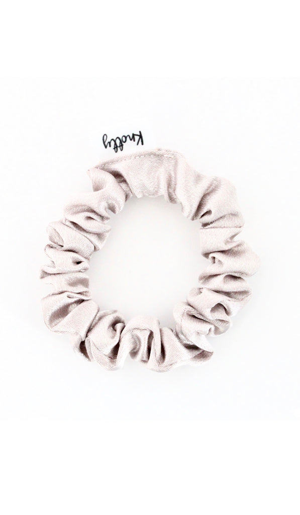 Skinny Washed Satin Hair Scrunchie, Taupe - Knotty
