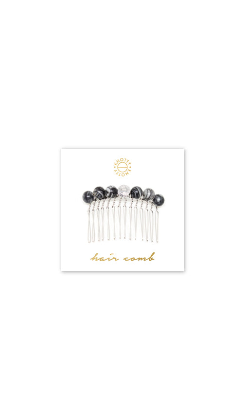 Tessa Hair Comb | Black Silk Stone/Rhodium - Knotty