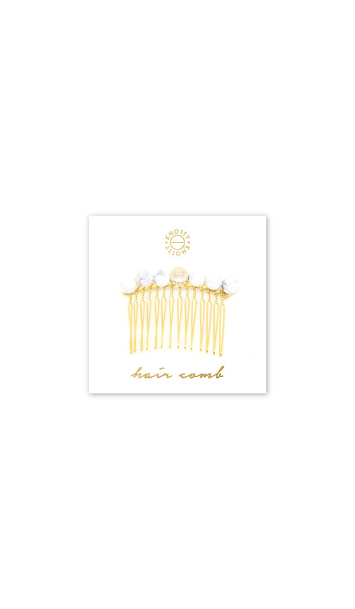Tessa Hair Comb | White Howlite/Gold - Knotty
